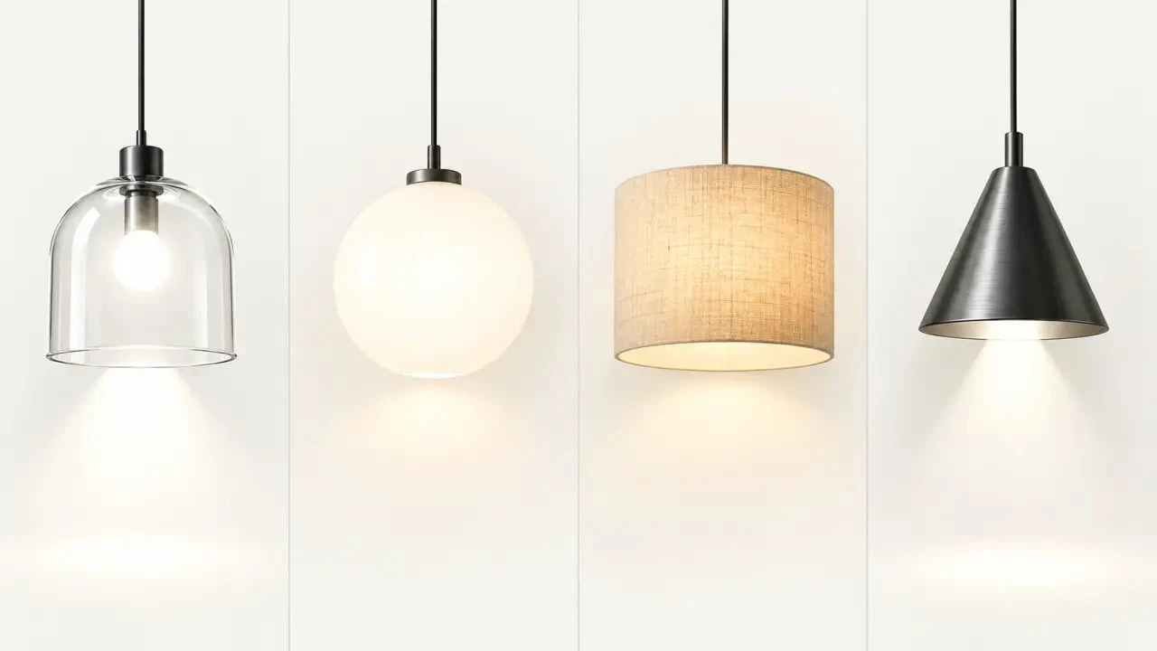 Luminaire design en verre, tissu et métal comparé selon la diffusion de la lumière