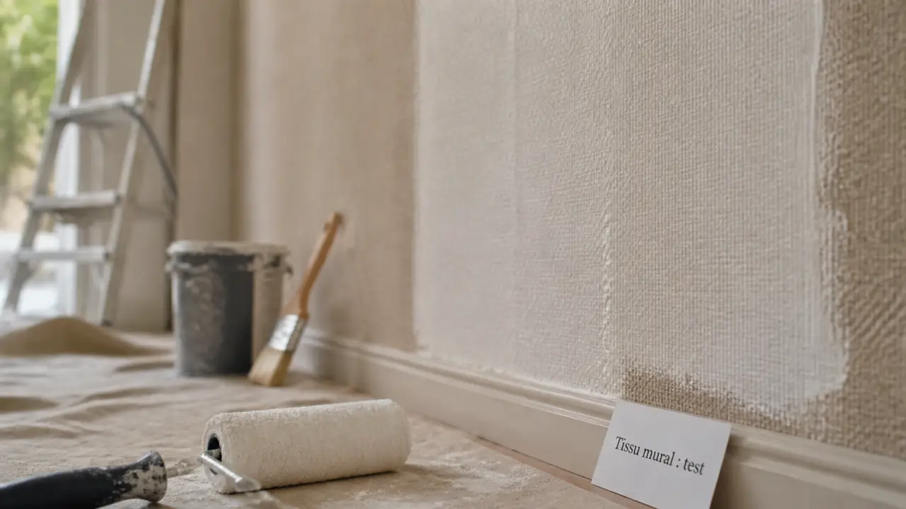 Peindre du tissu mural : test fraîche peinture sur tissu tendu