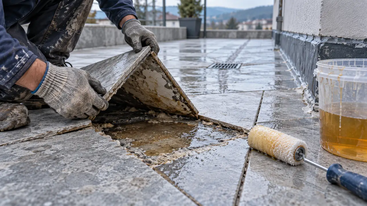 Étanchéité sur carrelage terrasse : carreau décollé et sous-couche humide