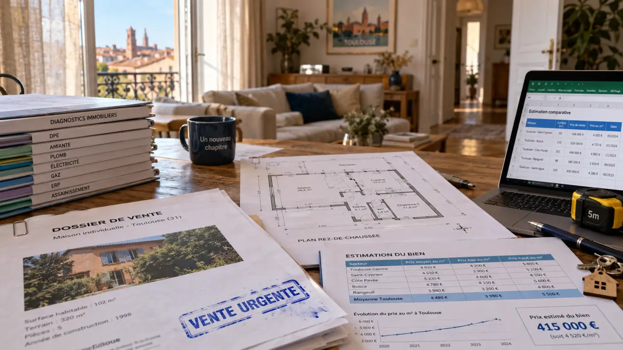 Maison à vendre cause divorce urgent à Toulouse, documents de vente sur table